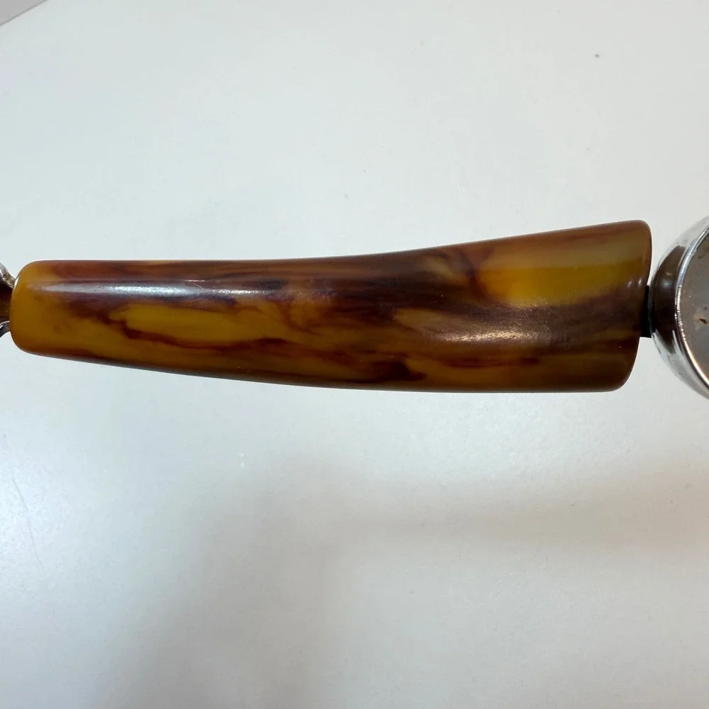 Vintage Bakelite Multi Tool Bottle Opener Jigger Bar Brown Butterscotch Swirl